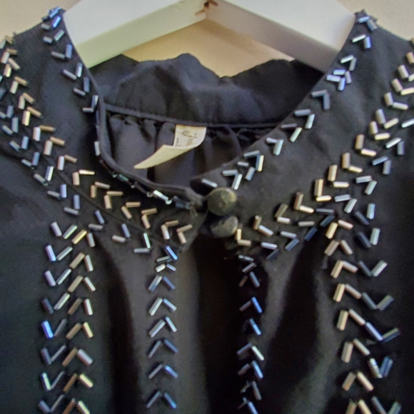 Free People Black beaded long sleeve Sheer Blouse, Small Size - Picture 5 of 12